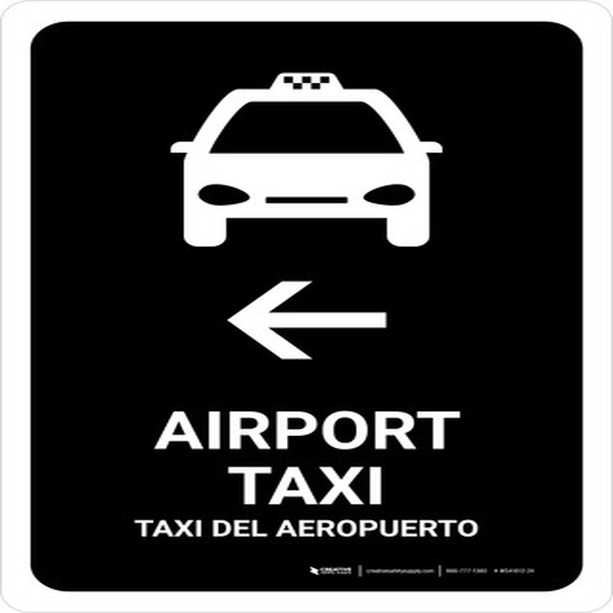 Airport Taxi With Left Arrow Black Bilingual Spanish Portrait – Wall Sign