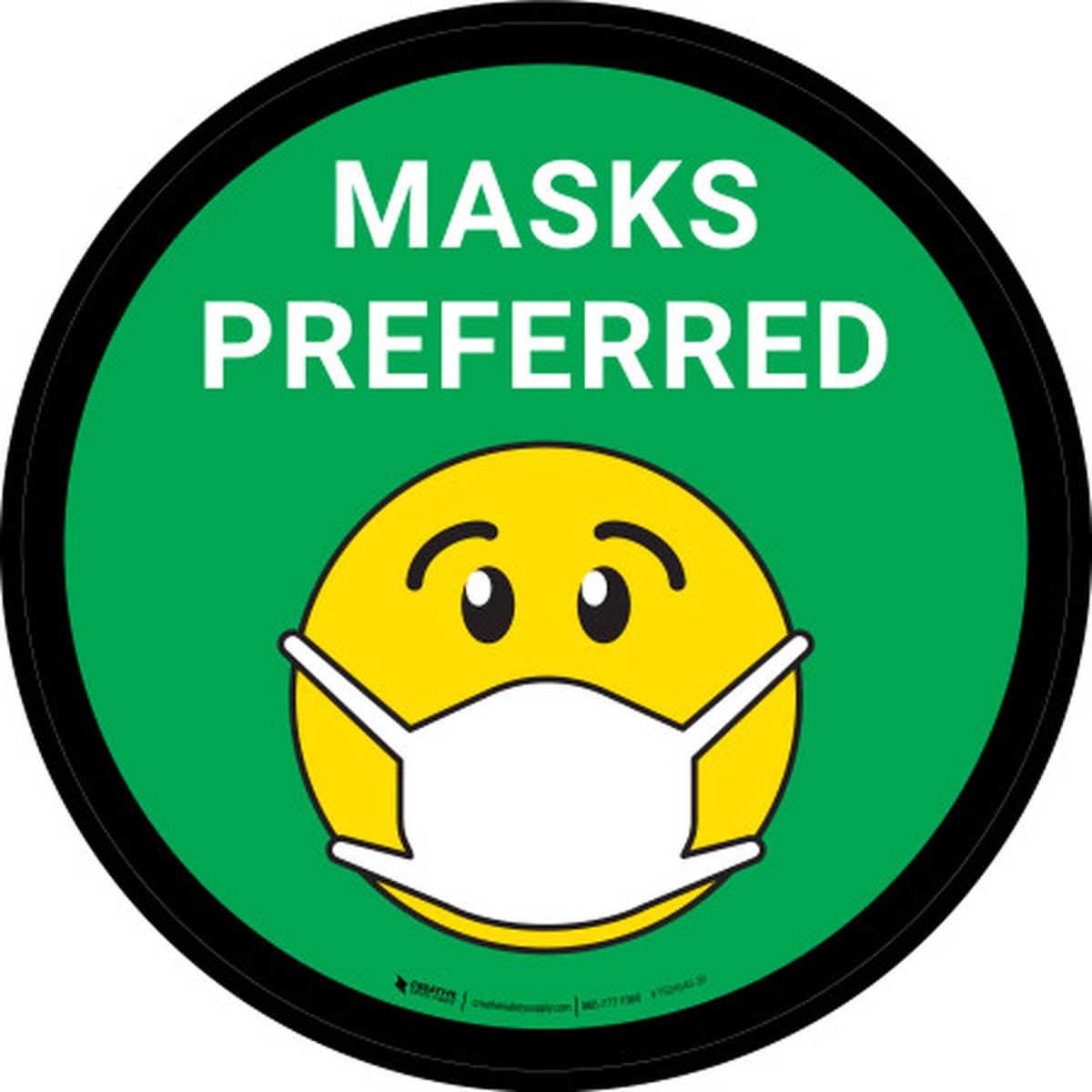 Masks Preferred Green Round With Emoticon - Floor Sign