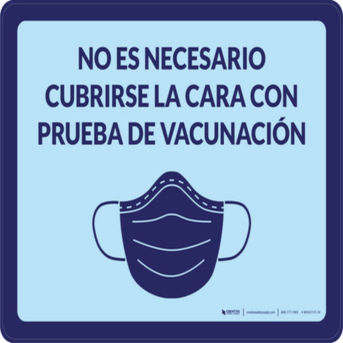No se Requiere Cubrirse la Cara con la Prueba de Vacunacion con Icono Horizontal - Wall Sign