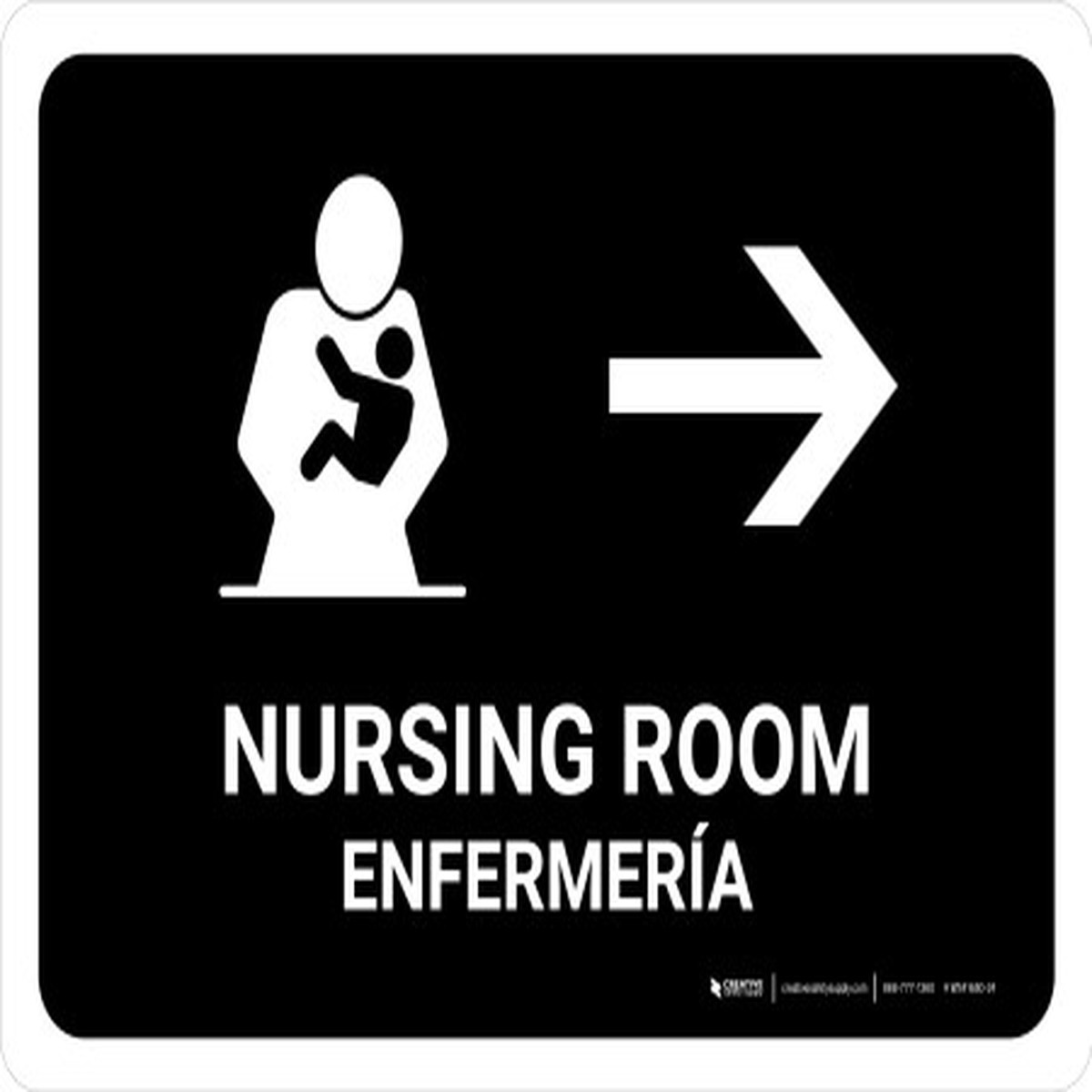 Nursing Room With Right Arrow Black Bilingual Spanish Landscape - Wall Sign