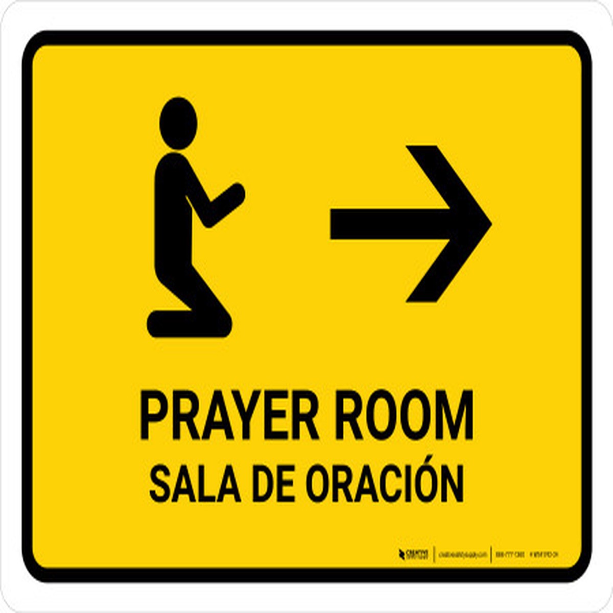 Prayer Room With Right Arrow Yellow Bilingual Spanish Landscape - Wall Sign
