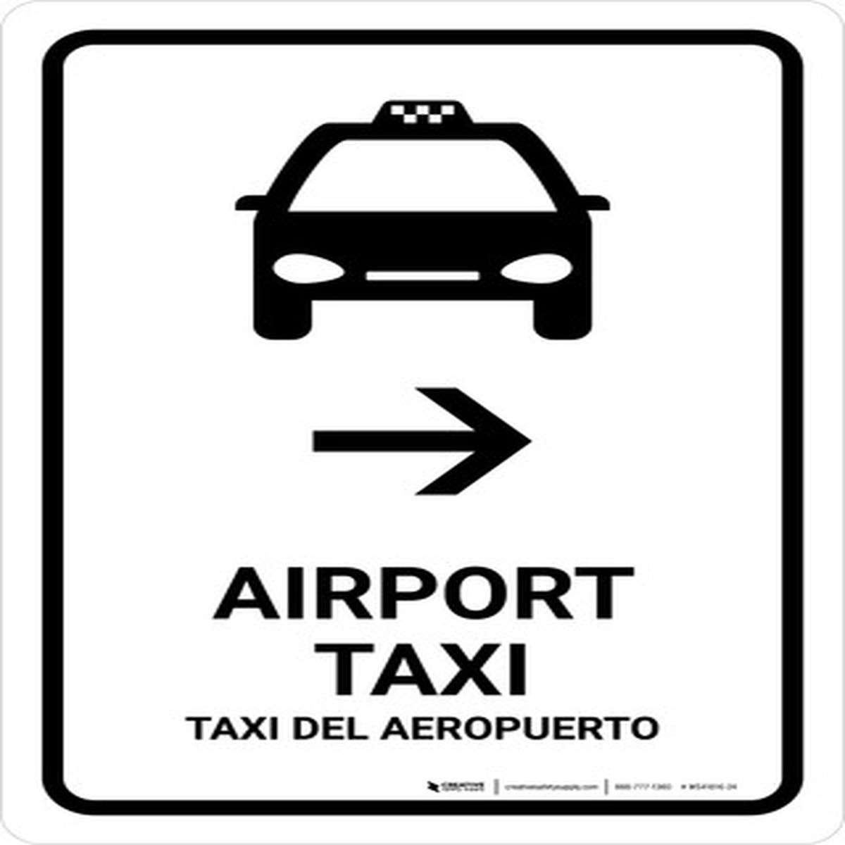 Airport Taxi With Right Arrow White Bilingual Spanish Portrait – Wall Sign
