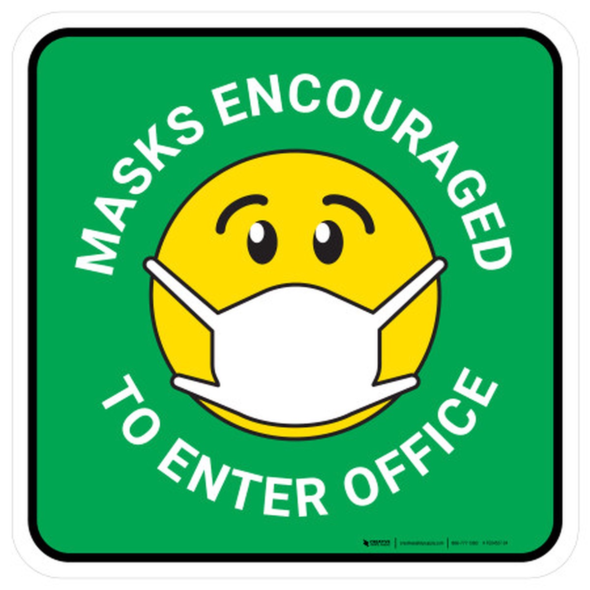 Masks Encouraged To Enter Office Green With Emoticon Square - Floor Sign