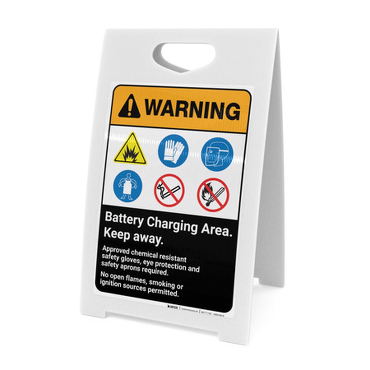 Warning: Battery Charging Area Keep Away with Icons Portrait ANSI - A-Frame Sign
