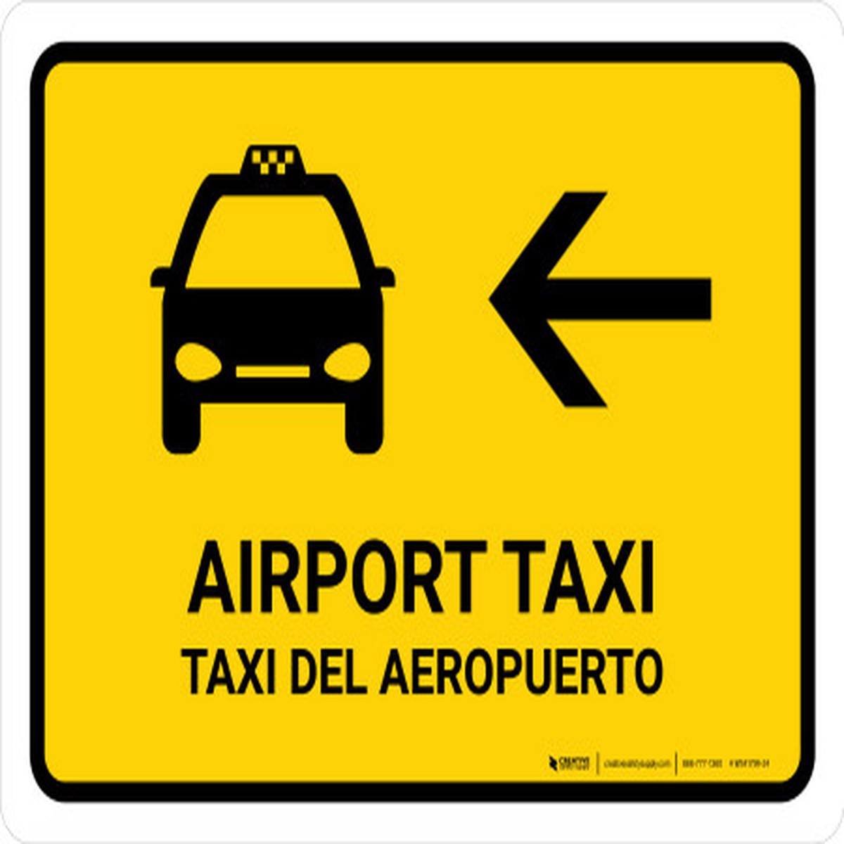 Airport Taxi With Left Arrow Yellow Bilingual Spanish Landscape – Wall Sign