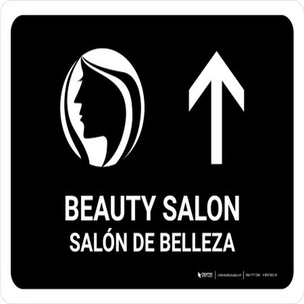 Beauty Salon With Up Arrow Black Bilingual Spanish Landscape – Wall Sign