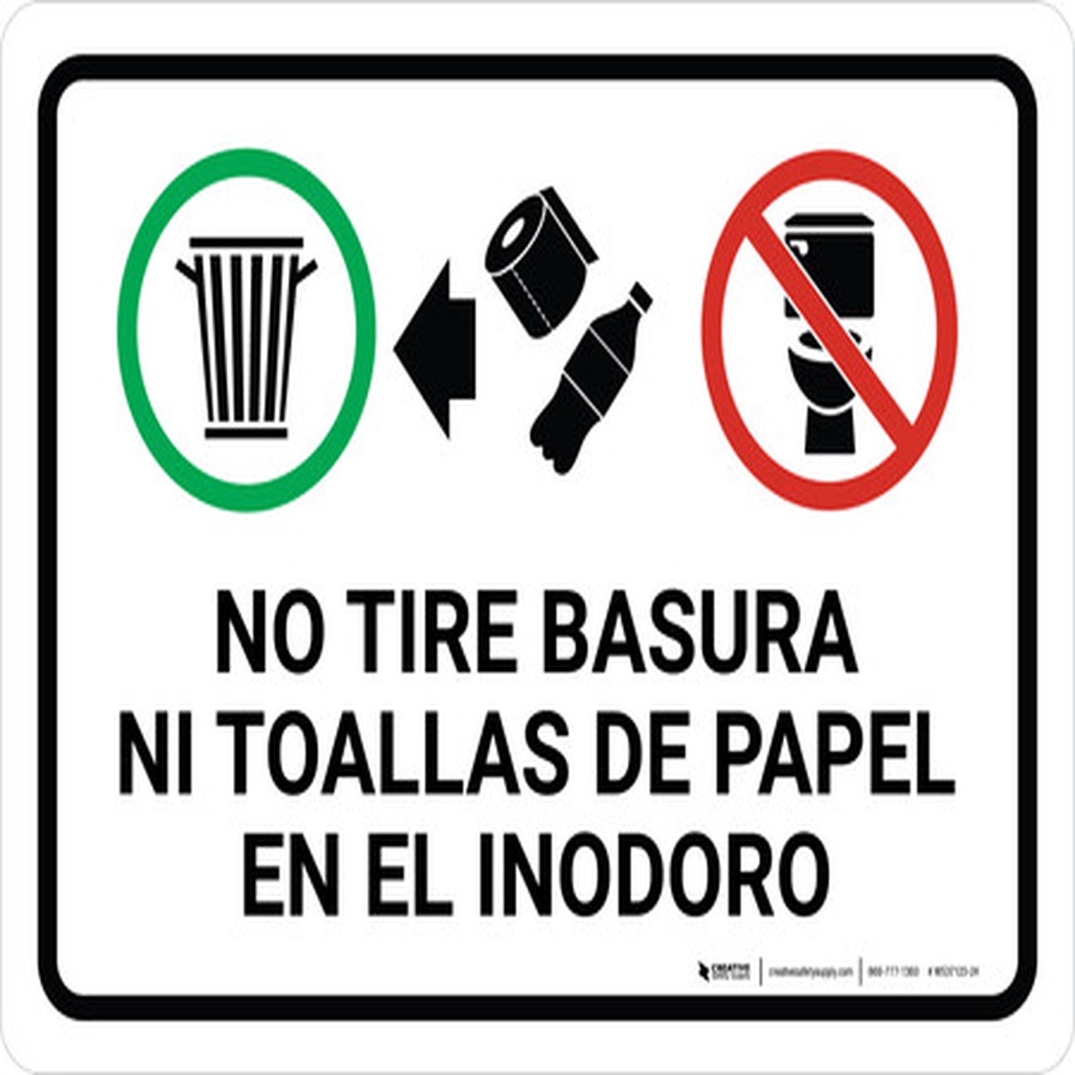 No Tirar la Basura ni Toallas de Papel en el Inodoro – Wall Sign