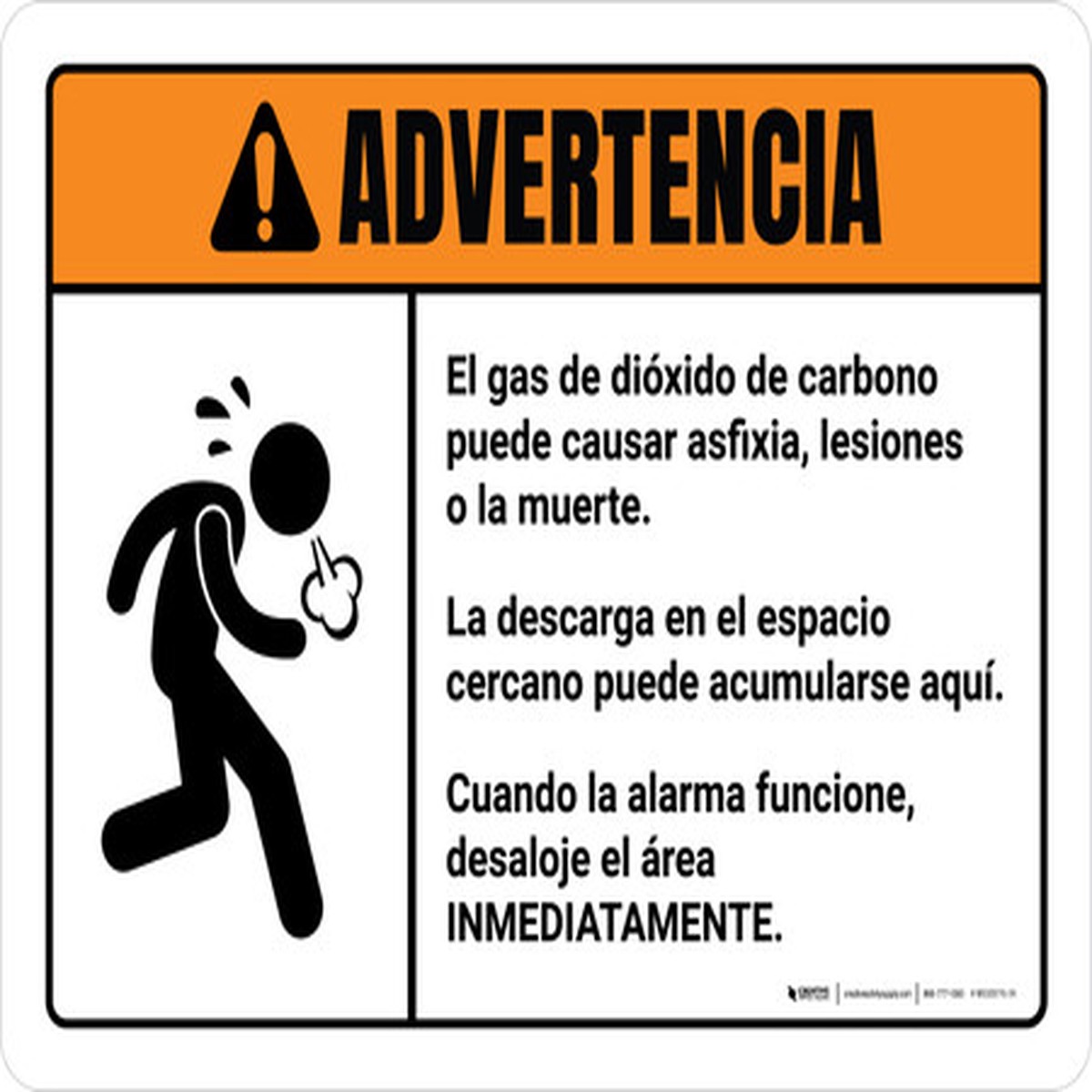 Advertencia – El Dioxido de Carbono Provoca Asfixia Cuando se Desaloja la Alarma ANSI – Wall Sign