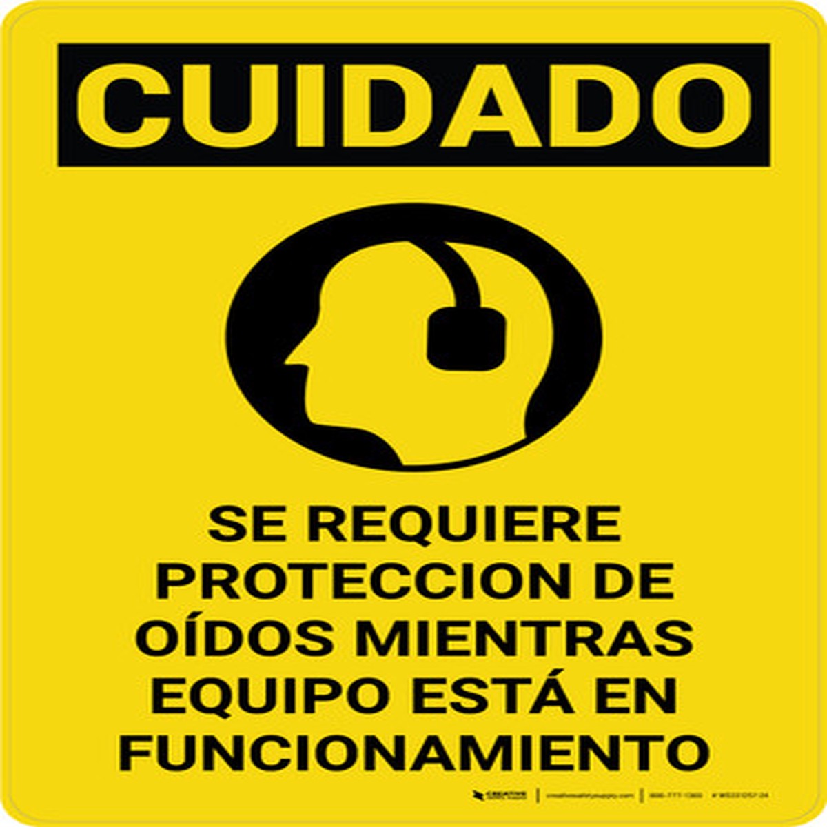 Caution: Hearing Protection Required While Equipment Is Operating Spanish Portrait – Wall Sign