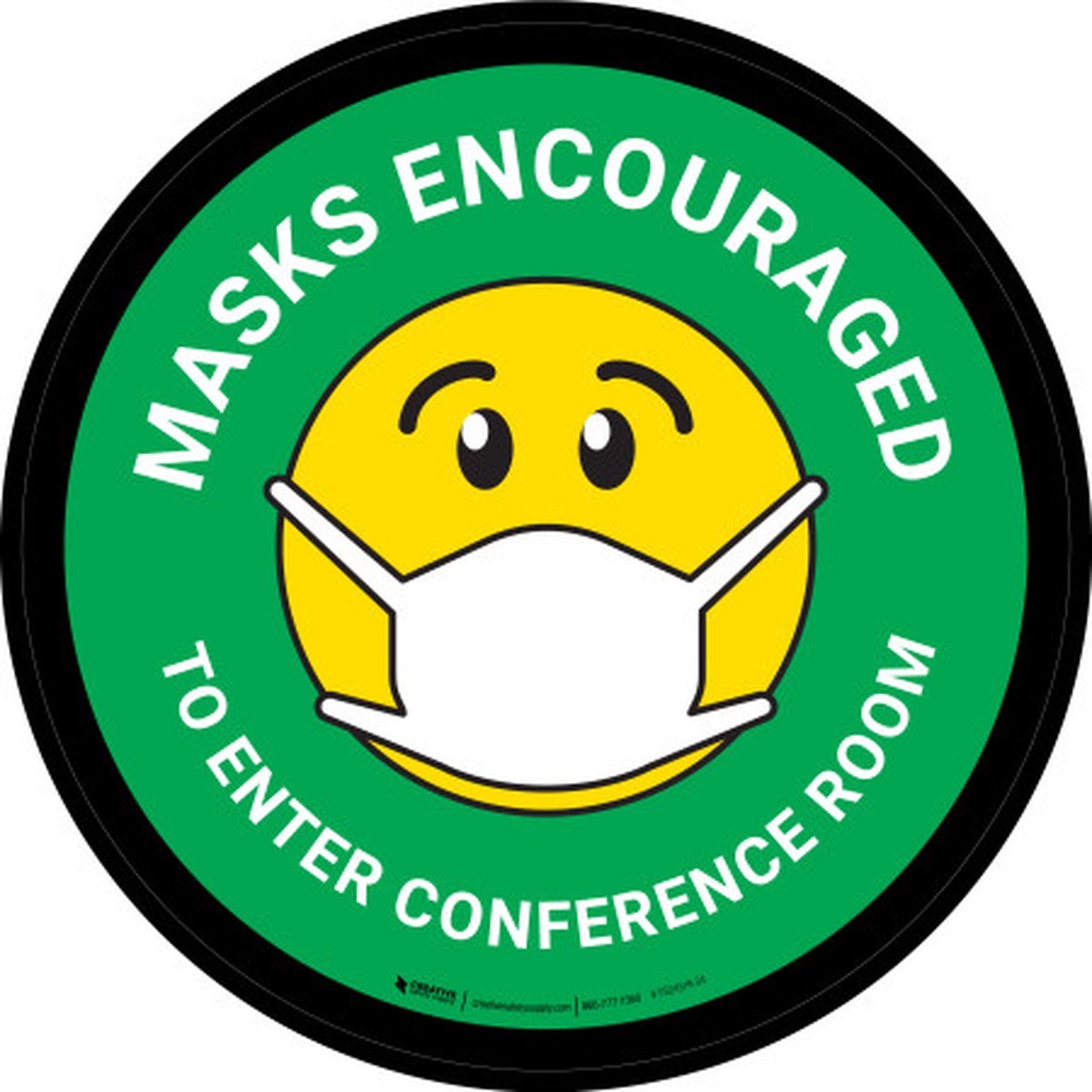 Masks Encouraged To Enter Conference Room Green With Emoticon Round – Floor Sign