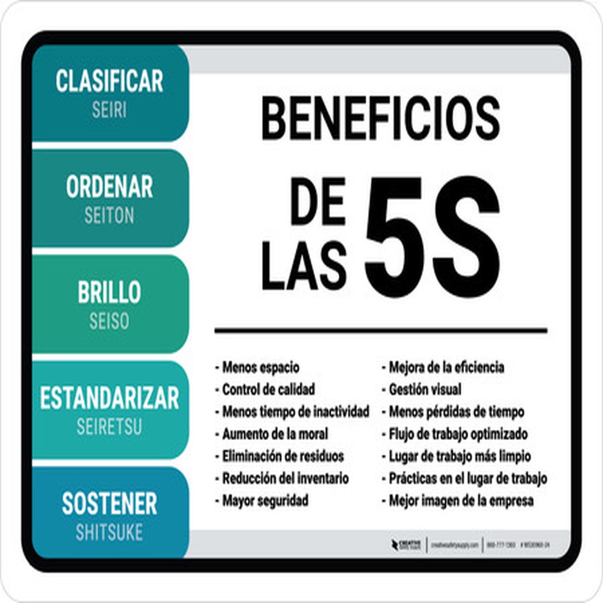 5S Beneficios de Lean Horizontal – Wall Sign