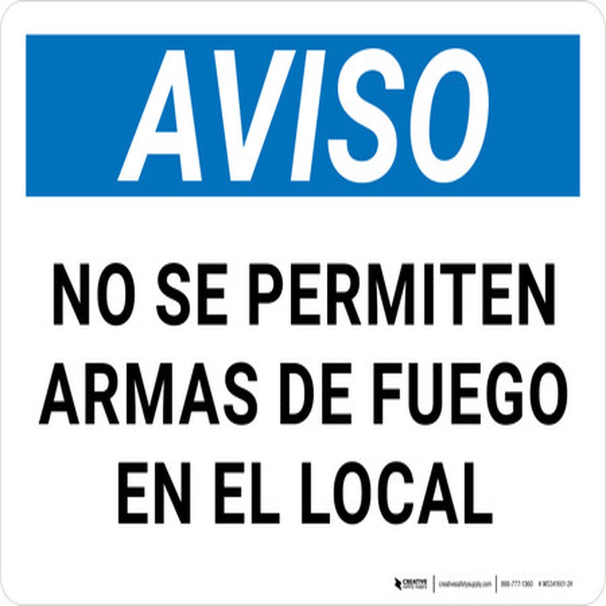 Aviso de que no se Permiten Armas de Fuego en el Local Horizontal – Wall Sign