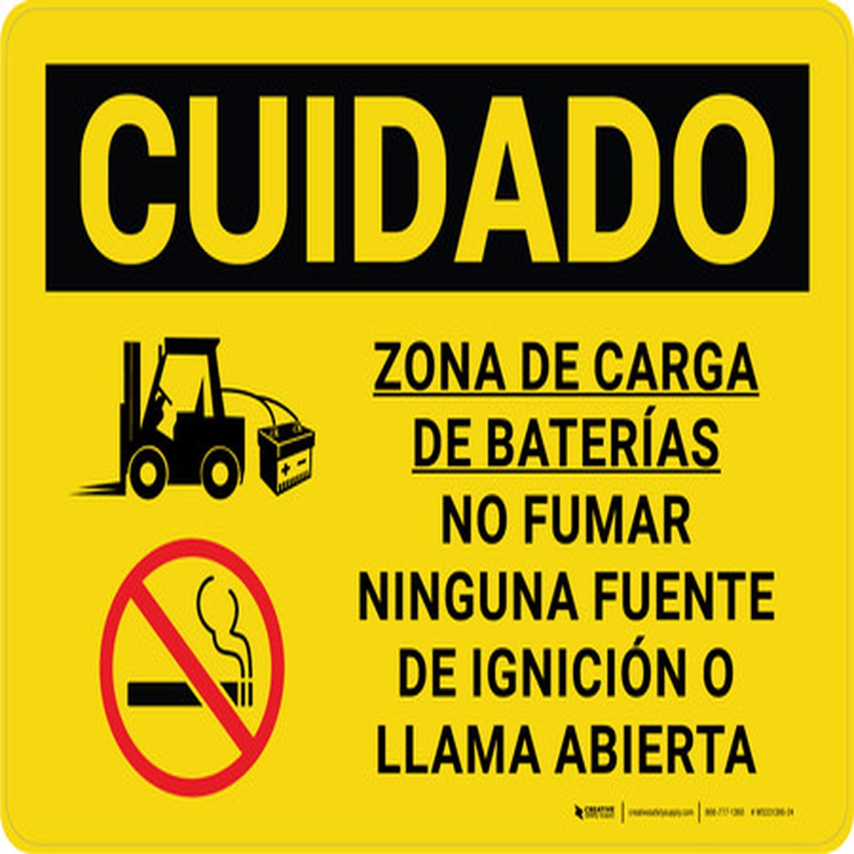 Cuidado – Zona de Carga de Baterias Montacargas No fumar Llama Abierta Horizontal – Wall Sign