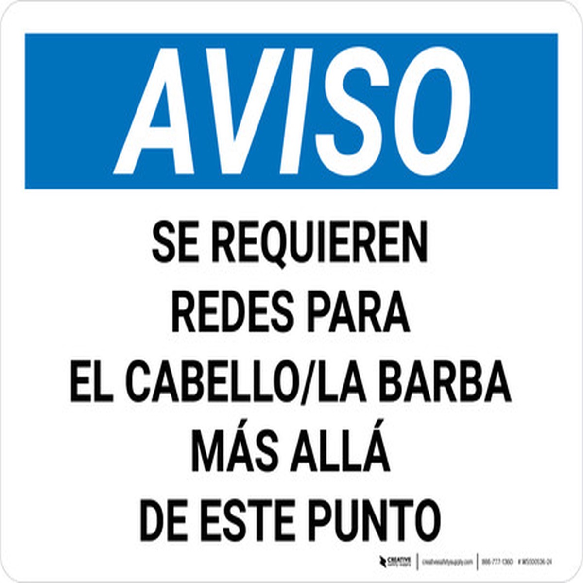Se Requieren Redes Para el Cabello-Cubrebarbas Mas Alla de este Punto - Wall Sign