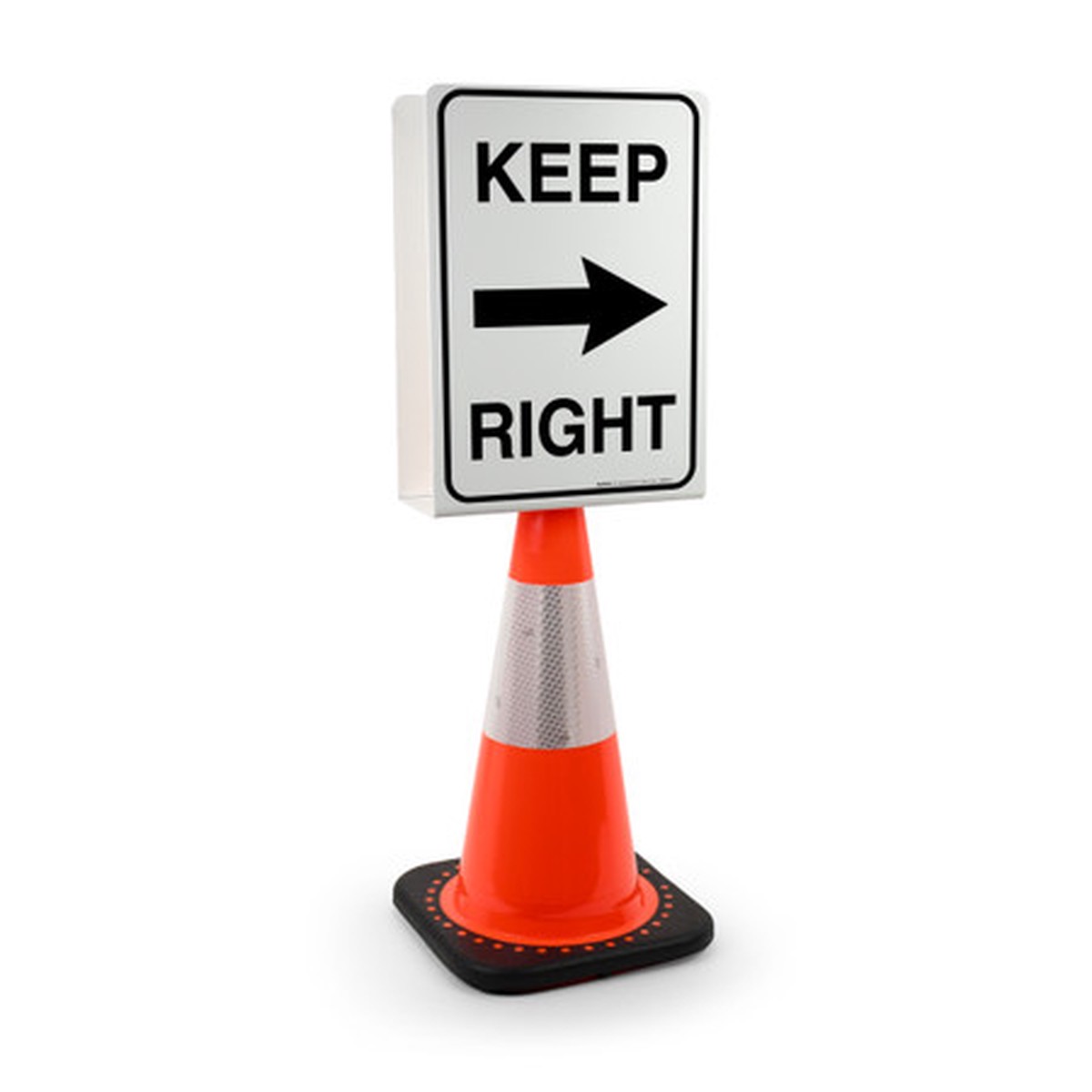 Keep Right with Arrow Right Portrait - Double-Sided Cone Sign